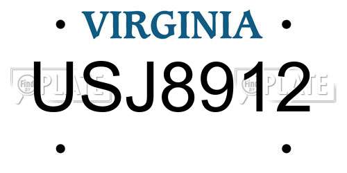 USJ8912 Virginia License Plate