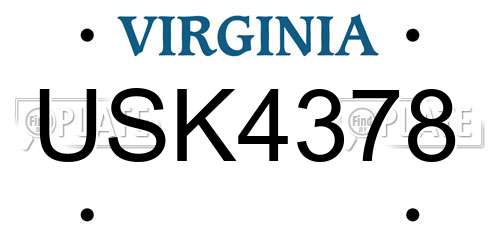 USK4378 Virginia License Plate