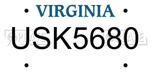 USK5680 Virginia License Plate