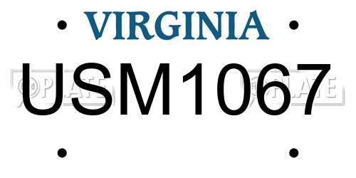 USM1067 Virginia License Plate