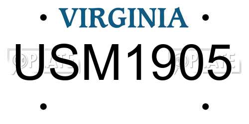 USM1905 Virginia License Plate