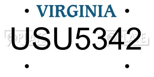 USU5342 Virginia License Plate