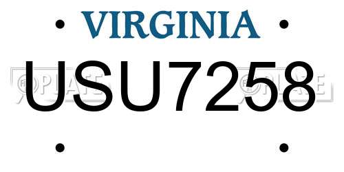 USU7258 Virginia License Plate