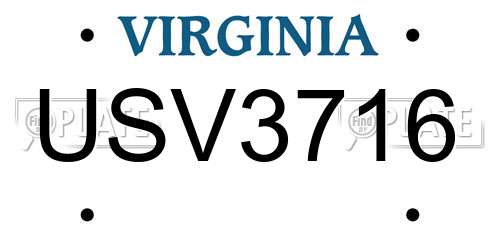 USV3716 Virginia License Plate