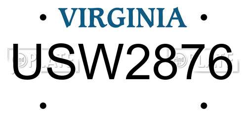 USW2876 Virginia License Plate