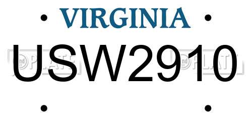 USW2910 Virginia License Plate