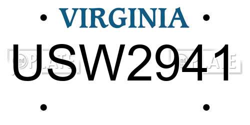USW2941 Virginia License Plate