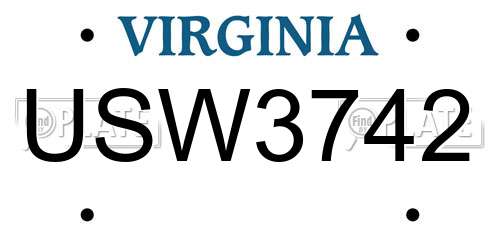 USW3742 Virginia License Plate