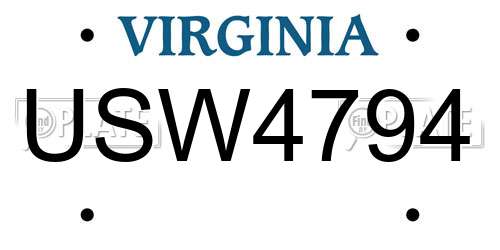 USW4794 Virginia License Plate