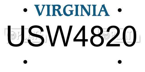 USW4820 Virginia License Plate