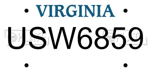 USW6859 Virginia License Plate