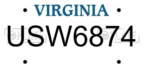 USW6874 Virginia License Plate