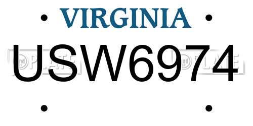 USW6974 Virginia License Plate