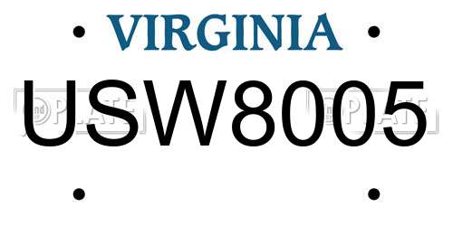 USW8005 Virginia License Plate