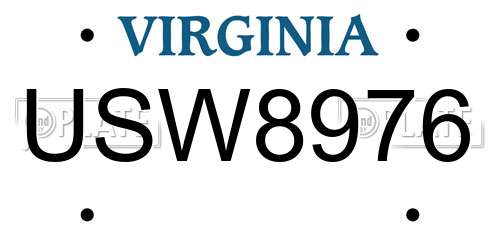 USW8976 Virginia License Plate