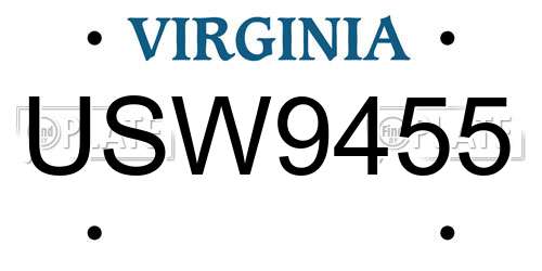USW9455 Virginia License Plate
