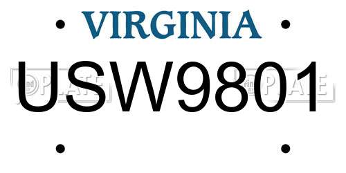 USW9801 Virginia License Plate