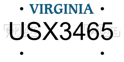 USX3465 Virginia License Plate