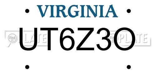 UT6Z3O Virginia License Plate