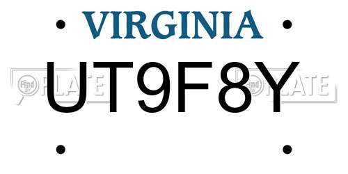 UT9F8Y Virginia License Plate