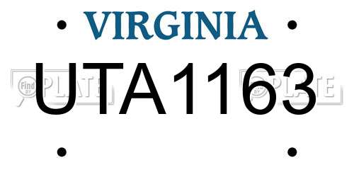 UTA1163 Virginia License Plate