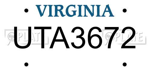 UTA3672 Virginia License Plate