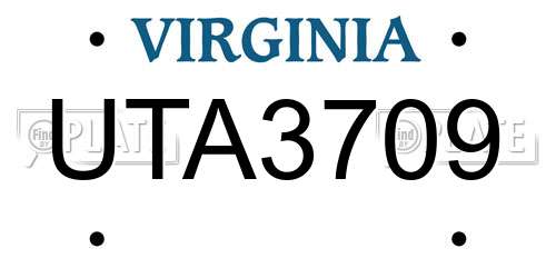 UTA3709 Virginia License Plate