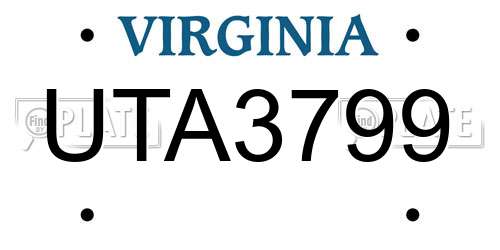 UTA3799 Virginia License Plate