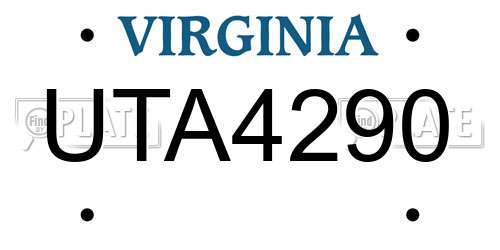 UTA4290 Virginia License Plate