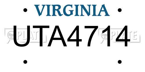 UTA4714 Virginia License Plate