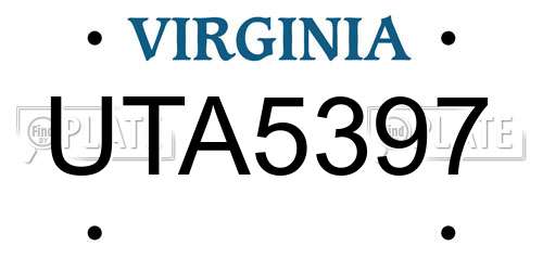 UTA5397 Virginia License Plate