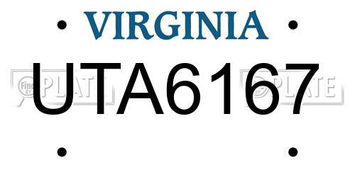 UTA6167 Virginia License Plate