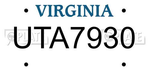 UTA7930 Virginia License Plate