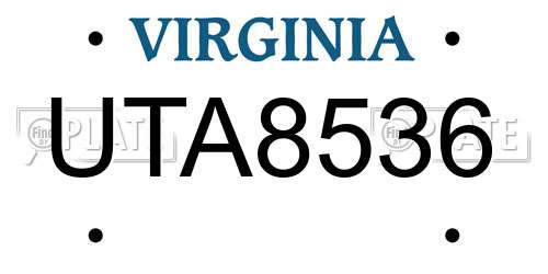 UTA8536 Virginia License Plate