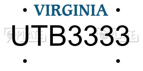 UTB3333 Virginia License Plate