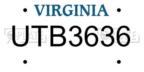 UTB3636 Virginia License Plate