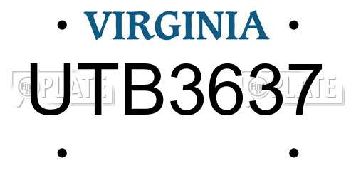 UTB3637 Virginia License Plate