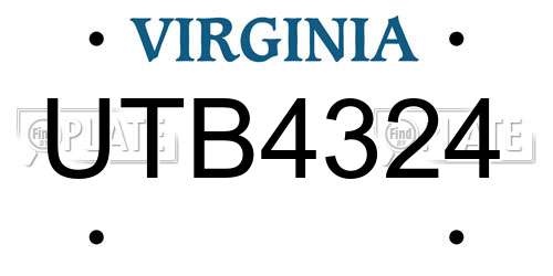 UTB4324 Virginia License Plate