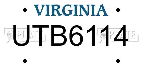 UTB6114 Virginia License Plate