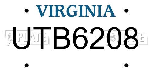 UTB6208 Virginia License Plate