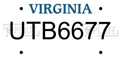 UTB6677 Virginia License Plate