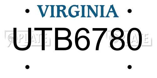 UTB6780 Virginia License Plate