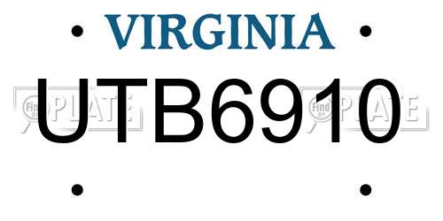 UTB6910 Virginia License Plate