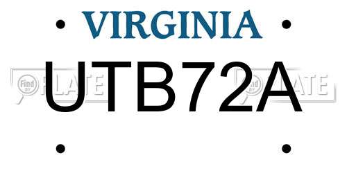 UTB72A Virginia License Plate