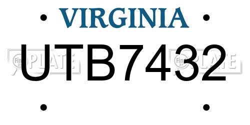 UTB7432 Virginia License Plate