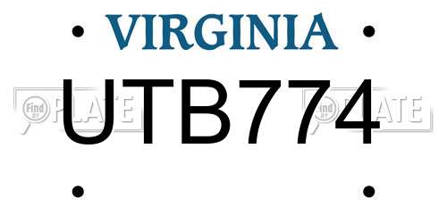 UTB774 Virginia License Plate