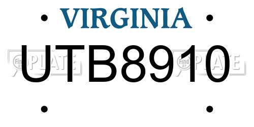 UTB8910 Virginia License Plate