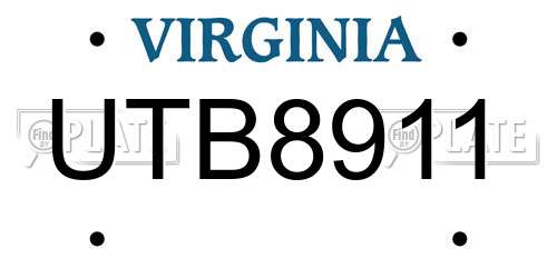 UTB8911 Virginia License Plate
