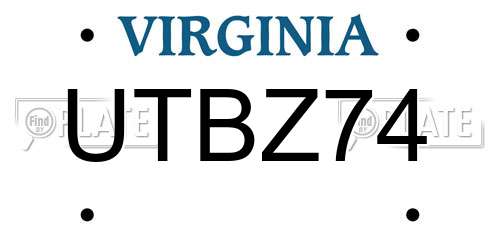 UTBZ74 Virginia License Plate