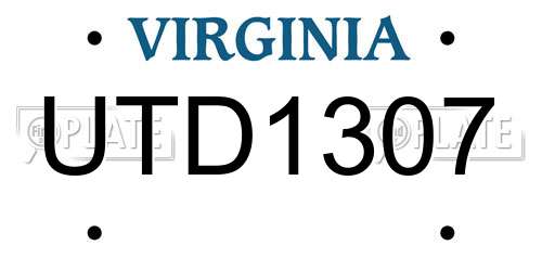 UTD1307 Virginia License Plate